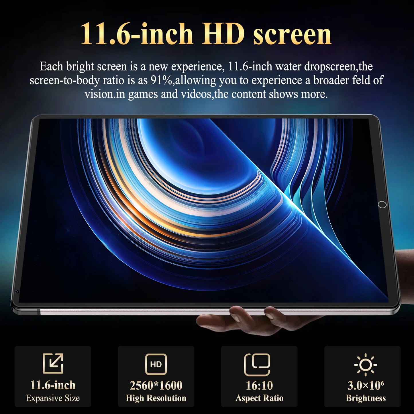 2024 New 5G Tablet 11.6 inch Android 13.0 Phablet MTK6797 16GB RAM 1TB ROM Tablet PC Dual Cameras Dual sim card Wifi Type-c