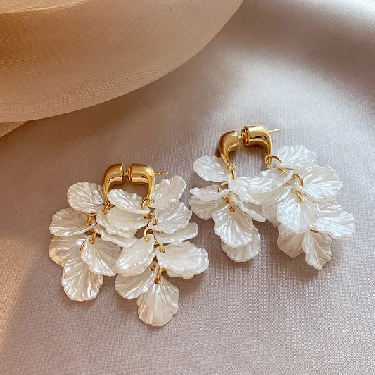 2024 Korea New design fashion jewelry resin shell fringe front and back earrings elegant women beach party accessories